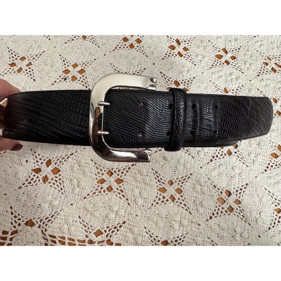 Ellen Tracy Black Embossed Leather Belt Sz M - Picture 2 of 8